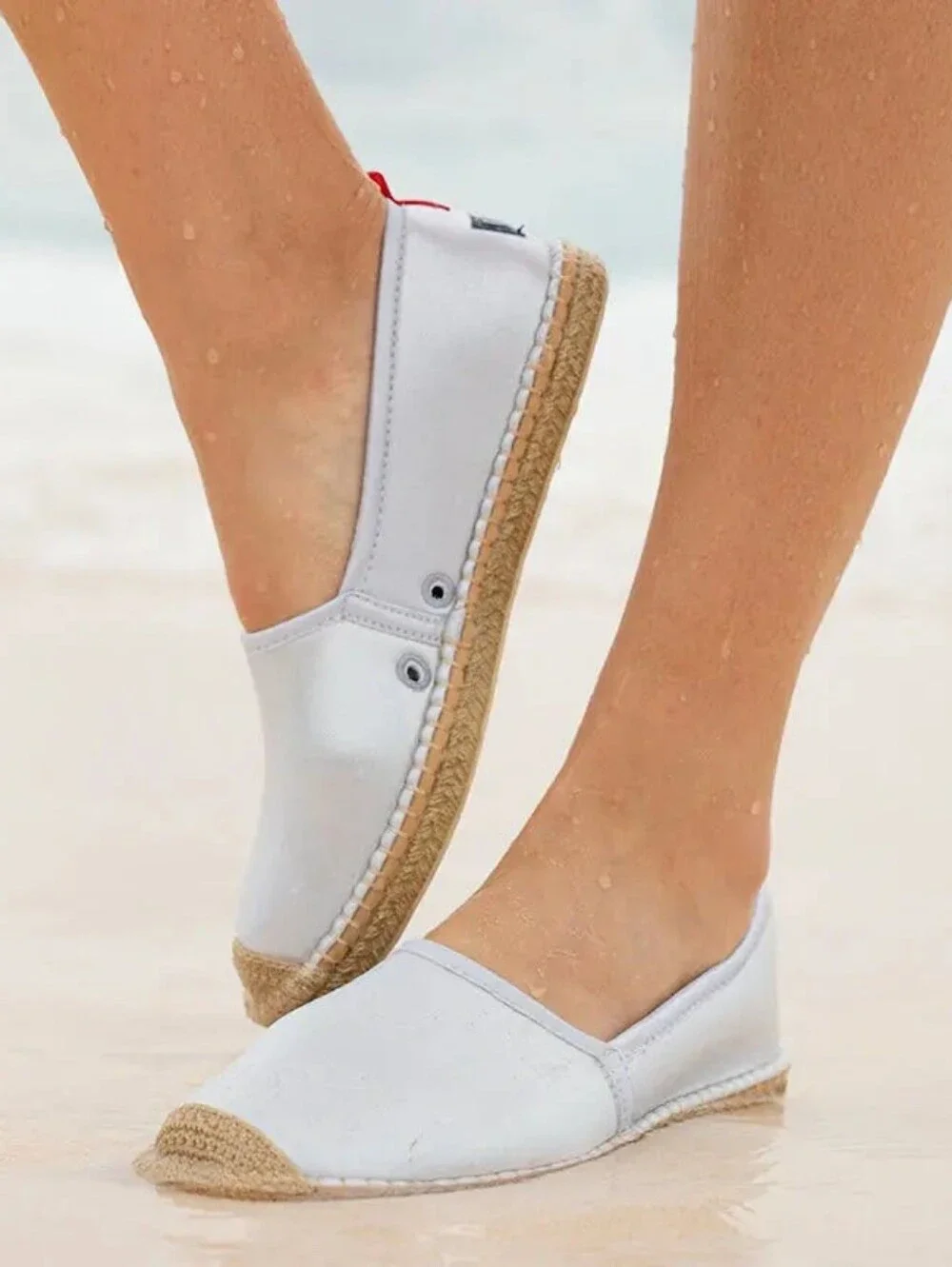 Platinum Silver Espadrille Slip-On Water Shoes Beach Wear Size 8W